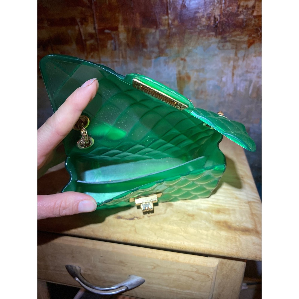 Deluxity Green Quilted Jelly Bag Gold Chain Crossbody Translucent Handbag Small - Picture 4 of 4